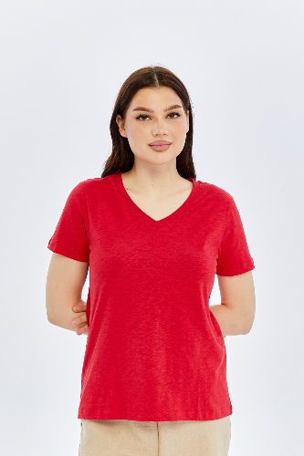 Resim Viole&More 1002 Flamlı  V Yaka Kadın T-shirt