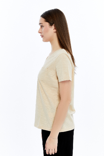 Resim Viole&More 1001 Flamlı Cepli V Yaka Kadın T-shirt