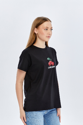 Resim Viole&More Kadın T-Shirt Yk22 Cherry Baskılı