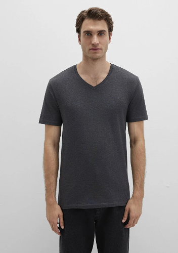 Resim Mavi Stretch V Yaka Erkek T-Shirt M061748-24398