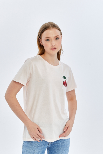 Resim Viole&More Kadın T-Shirt Yk22 Cherry Baskılı