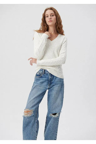 Resim Mavi V Yaka Kadın Kazak M1710340-70057